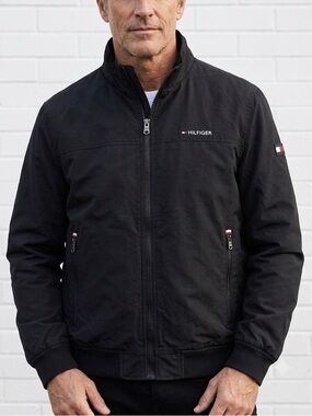 Tommy Hilfiger Black Lightweight Jacket Full Zip Windbreaker Mesh Lined Size XL